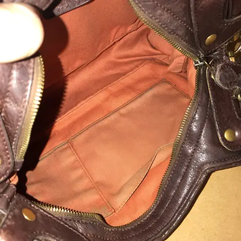 Salvatore Ferragamo TAN & BROWN DISTRESSED EMBOSSED LEATHER W/GANCINI FRINGE