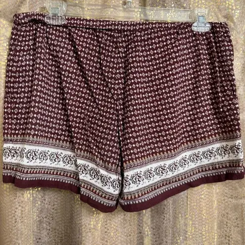 Garnet Hill Maroon Printed Tie Waist Gauze Cotton Shorts Size 12