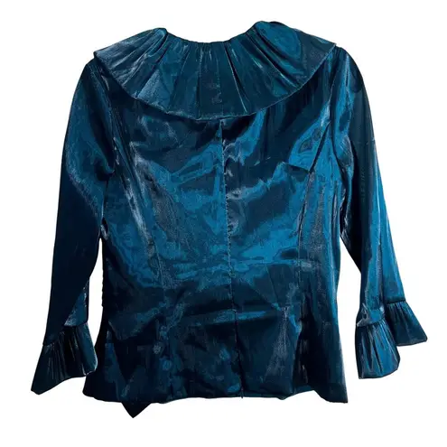 Cachet Teal Blue Evening Blouse Size 10 Shimmer Formal Fancy Sheer Classy
