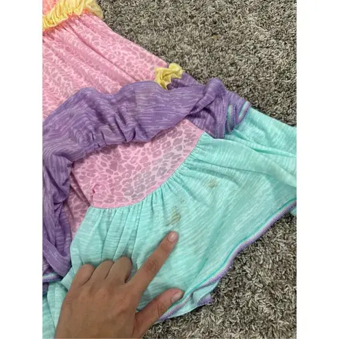 Pitusa Rainbow Ruffle Mini Dress S Petite Tiered Flowy Colorful Flutter Sleeves Pink Size undefined