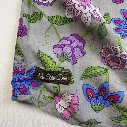 Matilda Jane Thinking Out Loud Gray/Fuchsia Floral Top Blouse Size Small V Neck