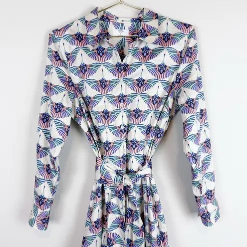 Untuckit for Her Peyton Midi Shirt Dress Stretch Cotton Swan Print Size 6 White