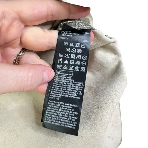 ALLSAINTS NWT Silver Cleo Goat Suede Leather Denim Skirt Metallic Mini Zip 12 L