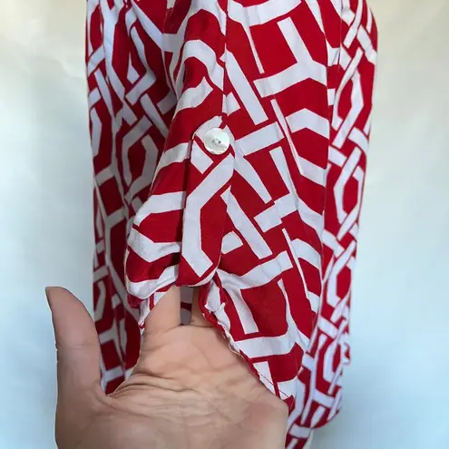 Escapada Pullover Womens Top Size XS Geometric Roll Tab Sleeve V-Neck Americana