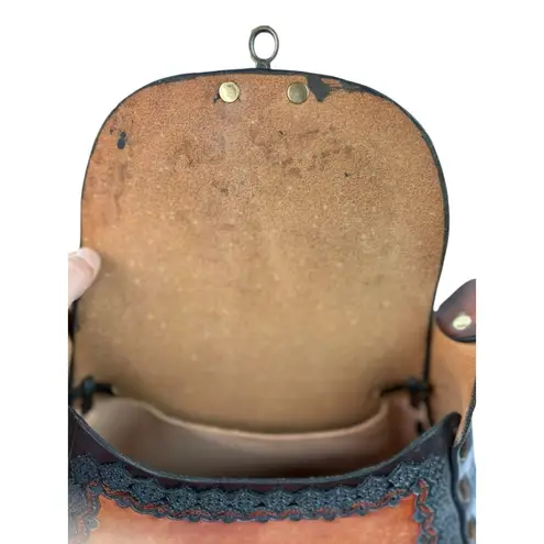 *Vintage Leather Western Purse Shoulder Bag Horse Equestrian With Wallet Brown