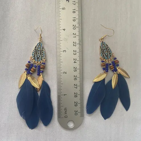 Water Drop Feather Bead Bohemian Tassel Gold Plated Ethnic Style‎ Dangle Earring