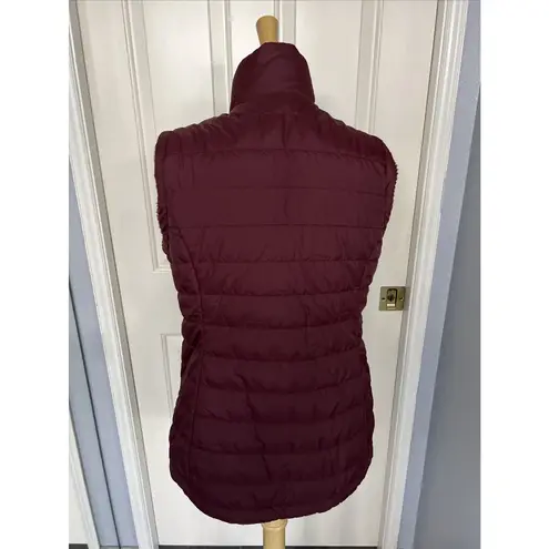 Free Country Women's Medium Quilted Vest Burgundy Zip Up Reversible Faux Fur