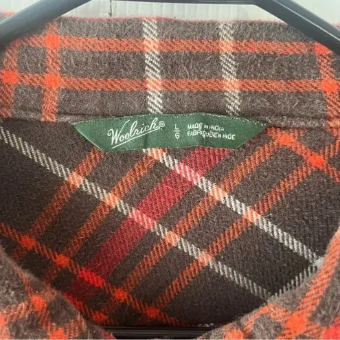 Woolrich Womens Brown Orange Plaid Button Down Shirt Jacket Shaket Size Large