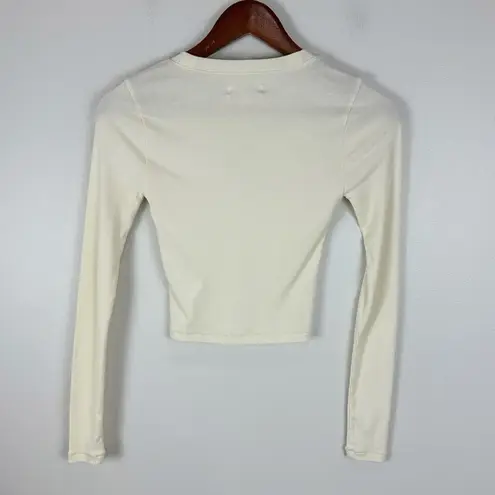 Madewell  Ribbed Supercrop Crewneck Long-Sleeve Cropped Tee Antique Cream NG581