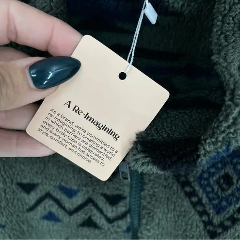 Bloomchic Green Black Sz 10 Aztec‎ Print Sherpa Fleece Jacket Full Zip Cozy Fall