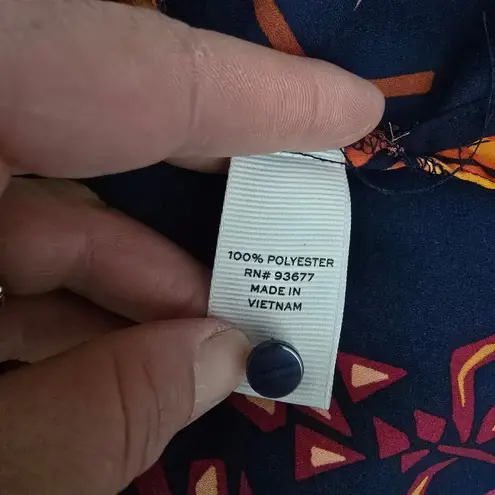 STYLUS Navy Floral Secretary Bow Tie Blouse Long Sleeve XL Retro Geek Blue