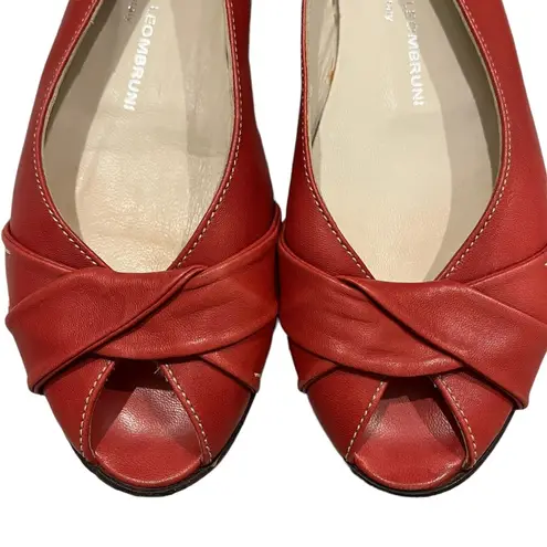 AGL Attilio Giusti Leombruni Peep Toe Flats Red Size 5