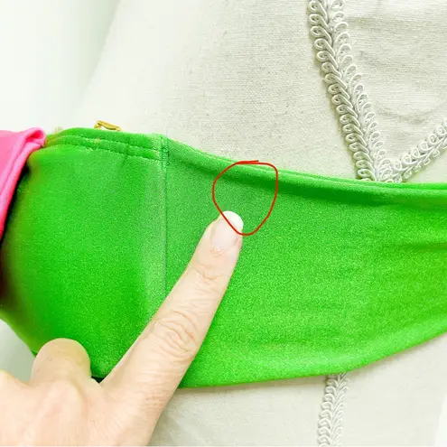 Luli Fama Pink Green Rhinestones Bandeau Bow Tassels Halter Bikini Top NWT