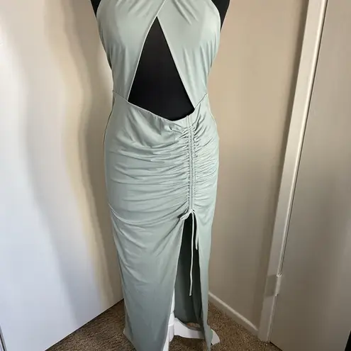 Babyboo 31. Cross Over Halter Cut-Out Dress in Sage Green Maxi Dress Size L