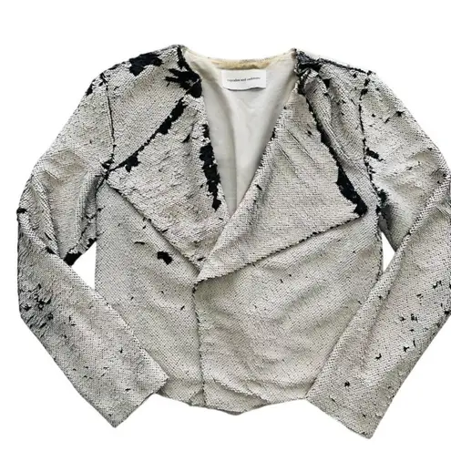 Cupcakes & Cashmere Moto Sequin Jacket Size M Cream Black Reversible Detail Size M