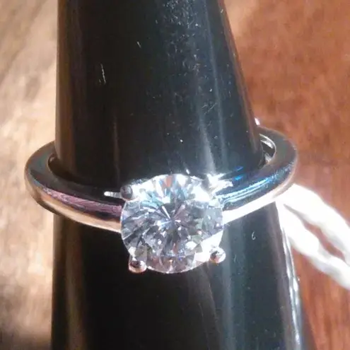 J Francis Embellished Swarovski Zirconia Solitaire Sterling Silver Ring (Size 5)