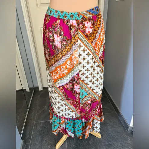 RD & KoKo Colorful Patchwork Maxi Skirt Pom Pom Festival Boho Hippie Size M