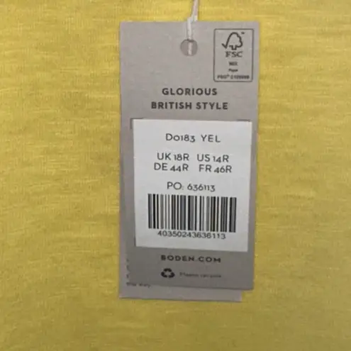 Boden USA Boden Dress Tunic Women's Size 14R Yellow Embroidered Beach Resort Wear Comfort