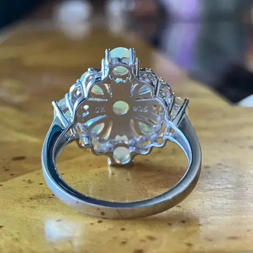 Natural Honey Opal Sterling Silver Cocktail Ring Size 7