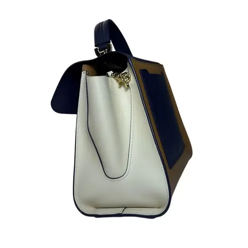 ZAC Zac Posen Eartha Medium Colorblock Leather Top Handle Satchel Bag Blue