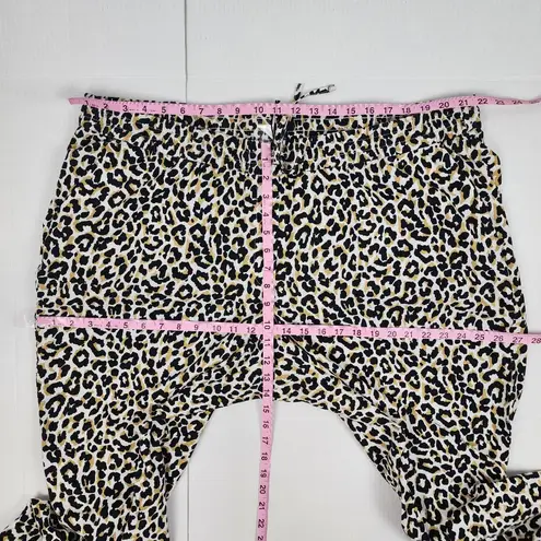 J.Crew Leopard Linen Cotton Drawstring Pants Ankle Pull On Pockets Size 22 Black