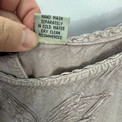 Sportique L Taupe Embroidered Boho Tank Handkerchief Hem Festival Hippie Fairy Size L