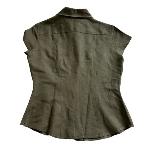 New York & Company 90s linen blend set skirt button down shirt blouse Green Size 8