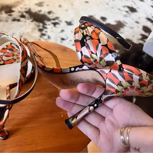 Jimmy Choo Geometric Groovy Print Satin Heels Ankle Wrap Size 39.5