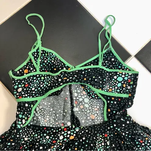 Cooperative Polka Dot Fit & Flare Mini Dress Cutouts Green Black Skater size 6
