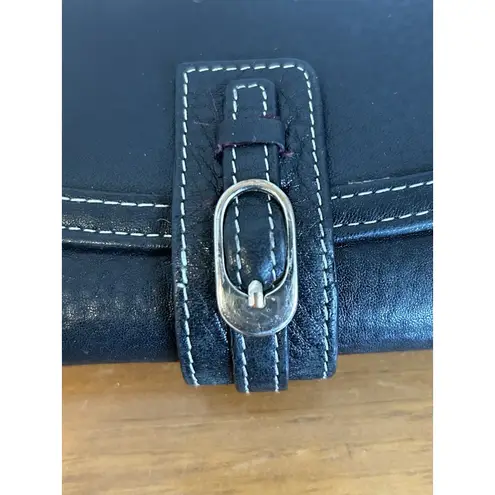 Omnia Crystal Black Leather Trifold Wallet Snap Closure