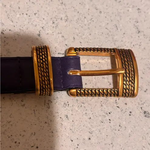 Doncaster M Italian Leather Color Block Belt Teal Navy Purple Gold Statement 37”