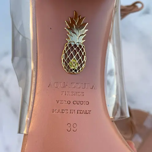 Aquazzura Milos 50mm PVC leather illusion lace-up block-heel sandal size 39 US 9