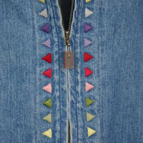 Christopher & Banks Ladies' Zip UP Denim Shirt-Jacket with Multicolor Embroidery Medium
