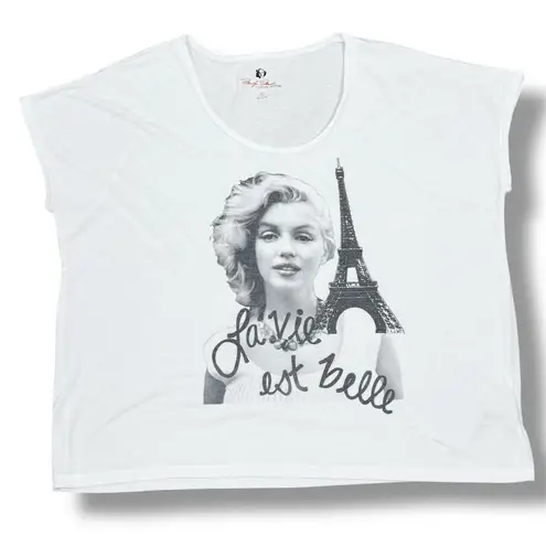 Marilyn Monroe La Vie Est Belle Eiffele Tower Slouchy T Shirt White Small