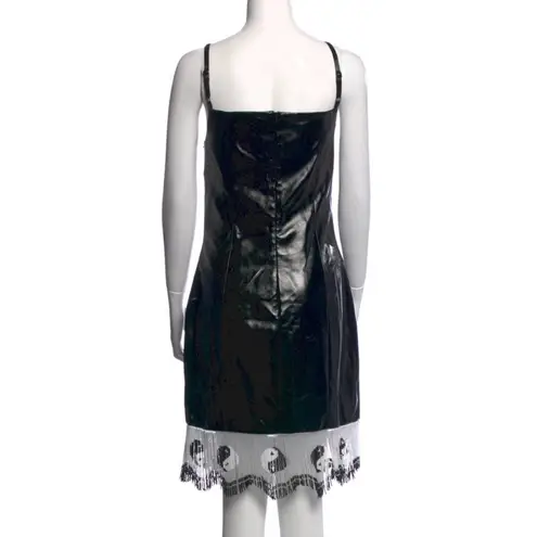 STAUD NWT Joan Yin Yang Dress Beaded Fringe Black Faux Leather Sleeveless sz 10