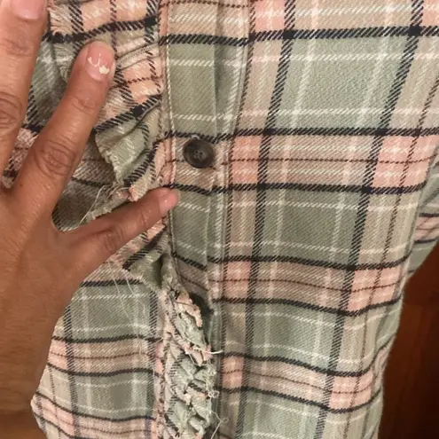 Isabel Marant Étoile Awendy Green Plaid Ruffle Button Down Flannel Shirt RARE