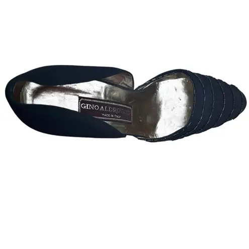 Vintage Black Beaded Heels Pumps Gino Aldrovandi Leather EU 38 1/2 US 8 Formal