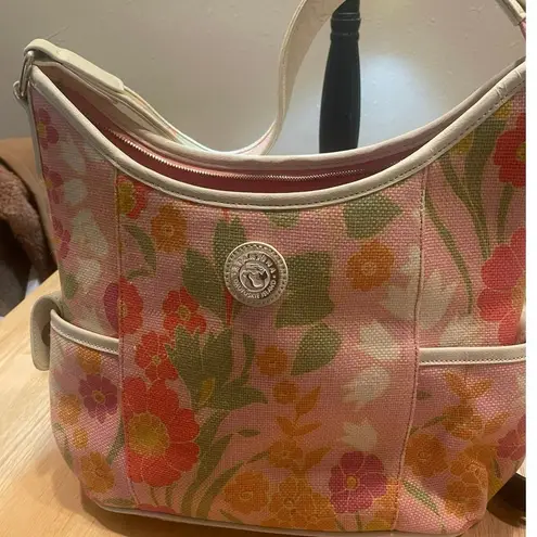 Spartina 449 Daufuskie, natural linen/leather handbag Pink floral design, B22