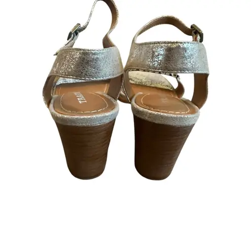 Trask Silver Metallic Sandals Heels Bead Detail Ankle Strap Size 9.5 NWOB NEW
