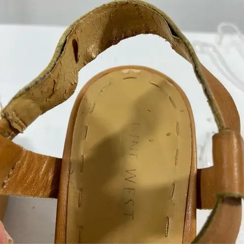 Nine West Camel Leather Kitten Heel Newbryonie Slingback Sandals Size 8.5M Tan