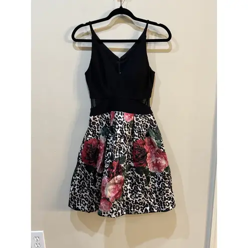 XScape Women's Mixed-Print Fit & Flare Dress Size 0 Black Multi