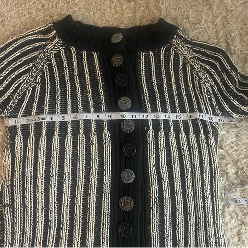 Pure Handknit Artisan Stripe Cotton Cardigan Sweater | Small | Neutral Style Black