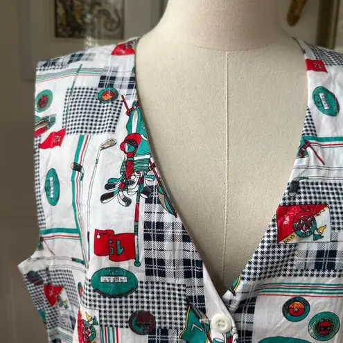 Vintage 90s Tabi International Golf Novelty Print Vest 16 XL Green