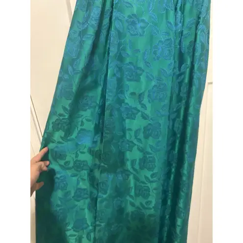 Vintage 1950's Original blue green brocade form fitted long gown Costume Theater Size 00
