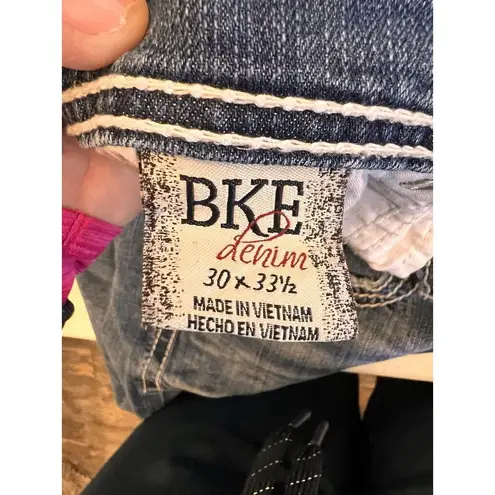 BKE Sabrina Stretch Womens Denim Blue Jeans Sz 30L Tall Bootcut Dark Wash Buckle