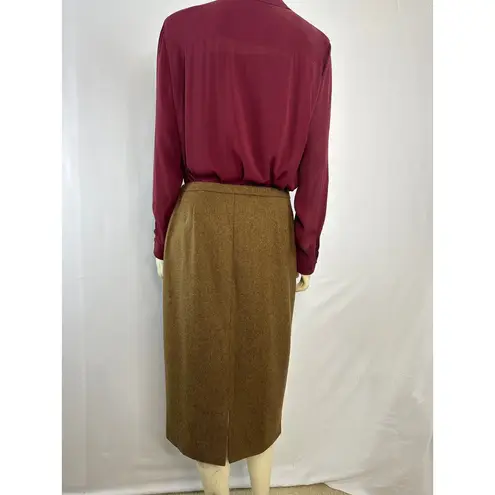 Ralph Lauren Vintage Lauren  100% Lambswool Brown tweed pencil skirt size 8