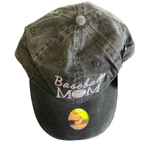 Three In Baseball Mom Black Cotton Washed Denim Hat