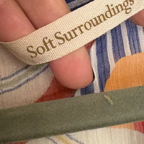 Soft Surroundings Navy Blue Orange Floral Embroidered Tunic Top Boho XL