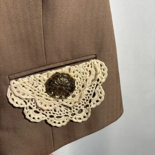 VTG Petrocelli Brown Vest Lace Trim Chain Steampunk Academia Victorian Style M Size M