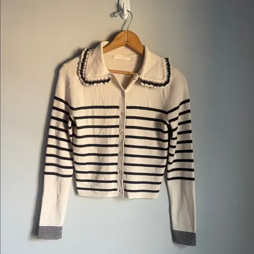 Ulla Johnson Faustine Stripe Wool Cropped Knit Cardigan
